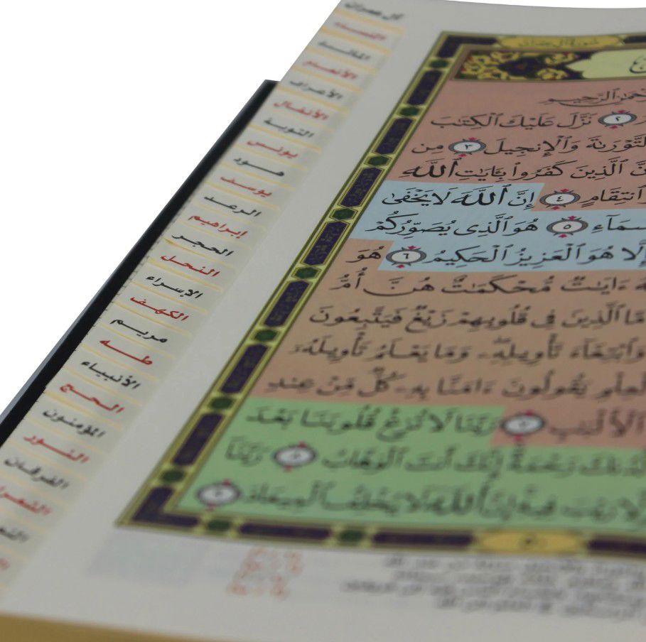 المصحف المفهرس بأسماء السور ( مع التقسيم الموضوعي لآيات القرآن الكريم ) / ( قياس متوسط / 17 * 24 )  شاموا مذهب الأطراف_thumbnail_4